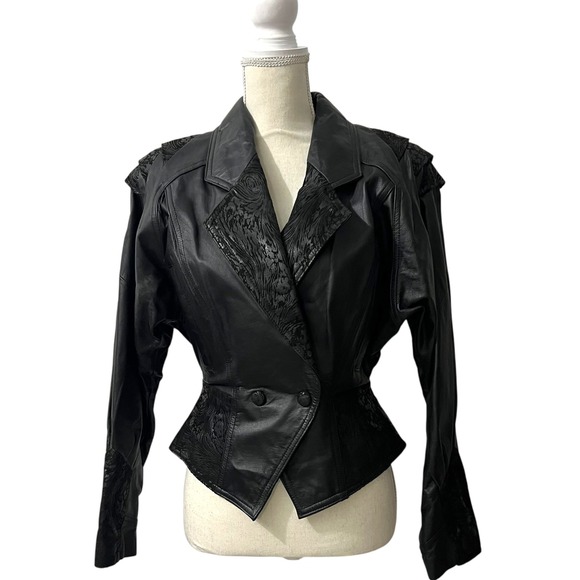 CHIA Black Leather Suede Blazer Jacket Genuine Leather Tailored Moto M - Picture 9 of 10